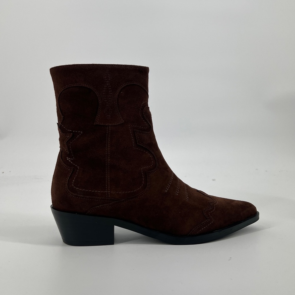 Bibi Lou Short Western Brown Suede Star Embroidered Point Toe Cowgirl Booties 37 - Picture 5 of 14